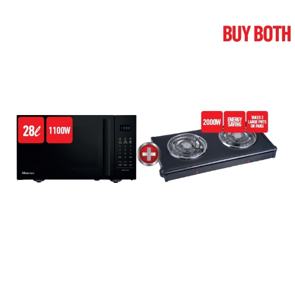 Picture of Hisense 28Lt 800W Microwave H28MOBS17 Black+Sunbeam Hotplat